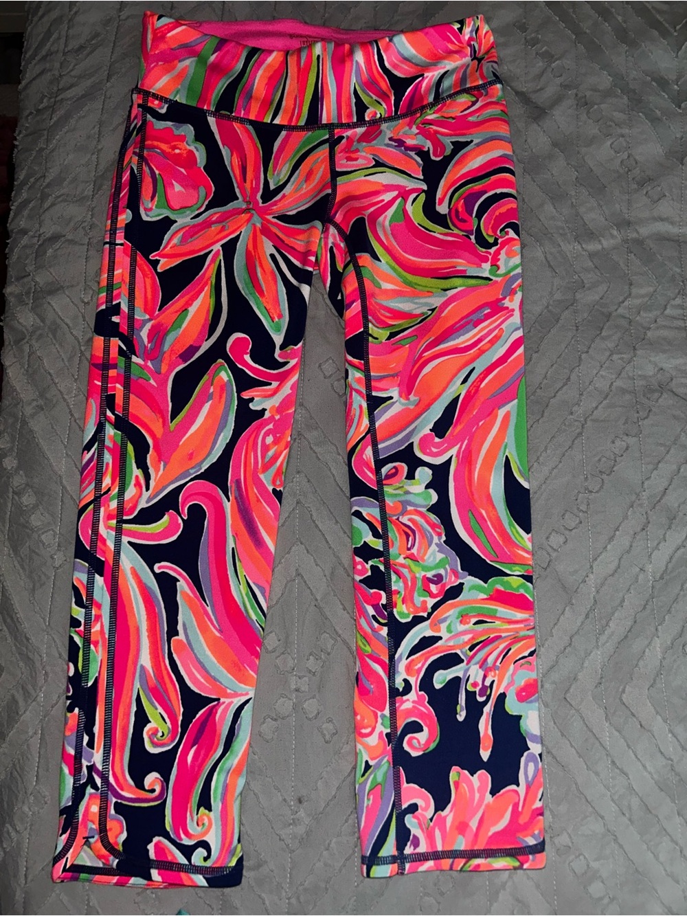 Lilly Pulitzer Pink and Neon Multicolor Floral Capri Leggings